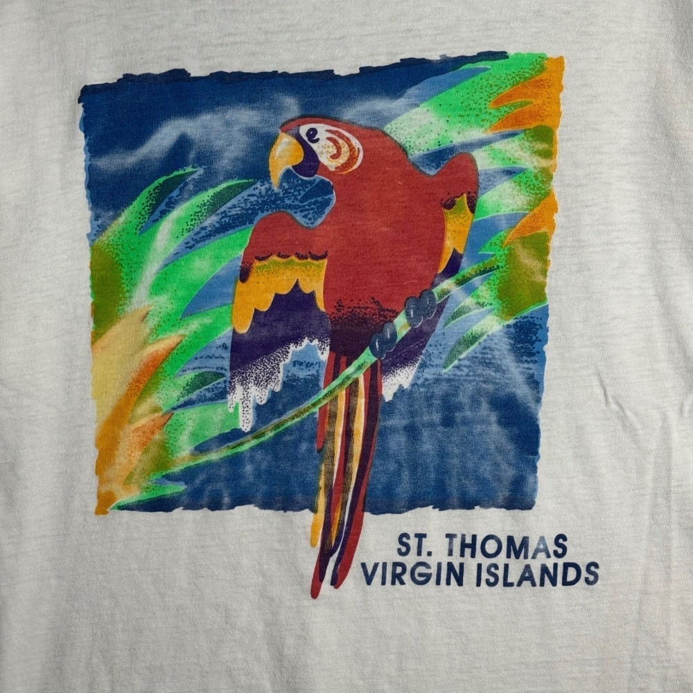 Vintage St Thomas Virgin Islands Parrot T Shirt‎ White XL Distressed
